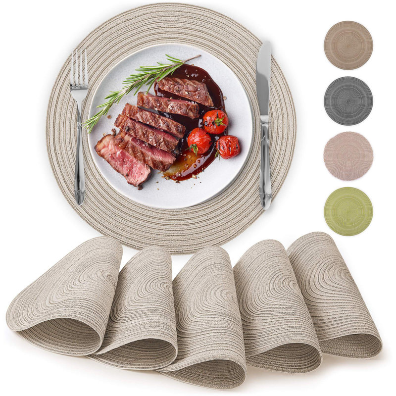 Beige Braided Fabric Round Placemats Set of 6