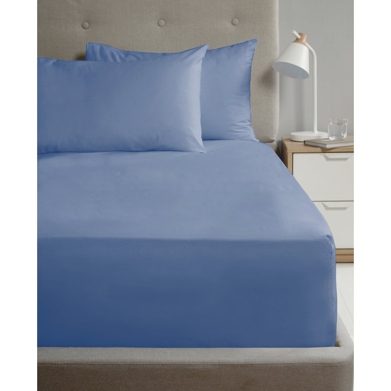 Asaru 180 Thread Count Cotton Blend Percale Fitted Sheet, Kingsize (5'), Blue
