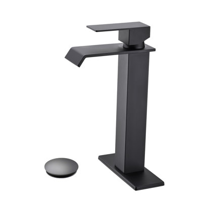 Waterfall Spout Bathroom Sink Single Handle Faucet With Pop-Up Drain (No Overflow)
