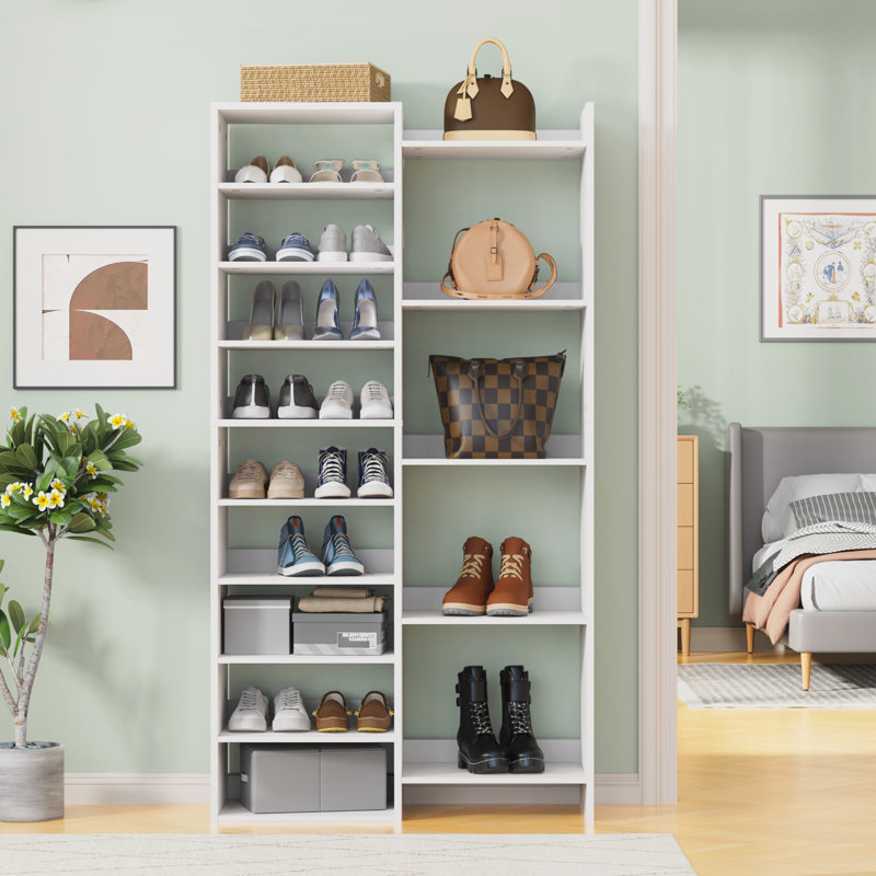 14 Tier Shoe Rack, 60" Tall Modern Shoe Organizer, Shoe Storage Cabinet With Open Cubbies, 30-pair Shoes Shelf Rack Organizer For Closet Living Room Entryway Hallway Closet, White