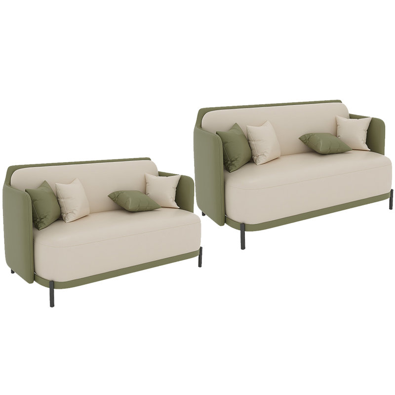 Banc de canapé double en similicuir, Beige et vert