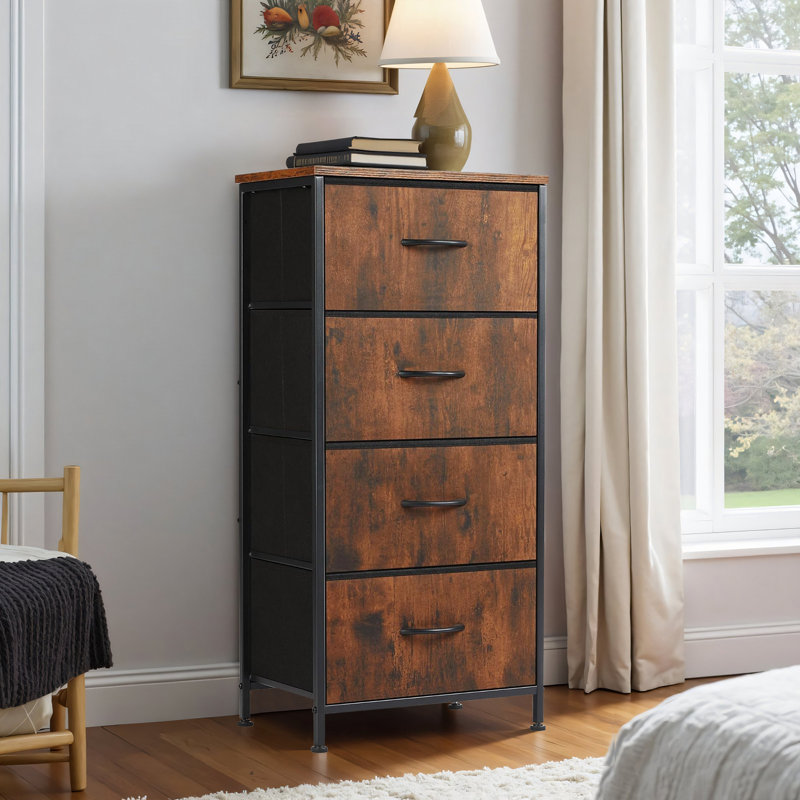 Dresser With 4 Drawers, Tall Dresser For Bedroom, Large Dresser Chest For Living Room, Brown