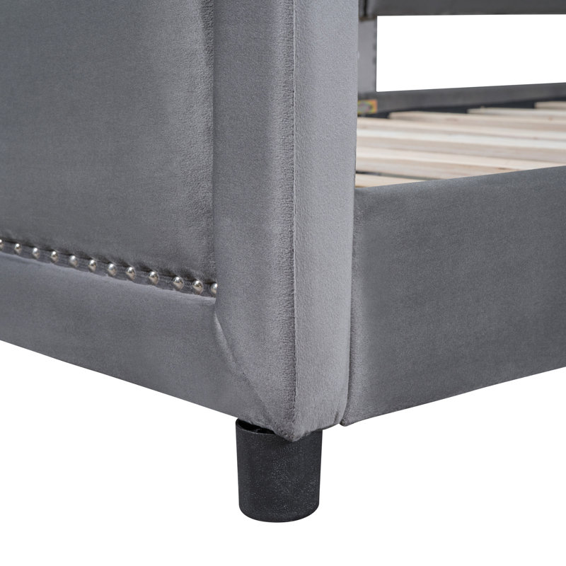 Classic Stripe Headboard Twin Daybed In Gray - Comfortable & Construction Velvet With Stylish And Elegant
