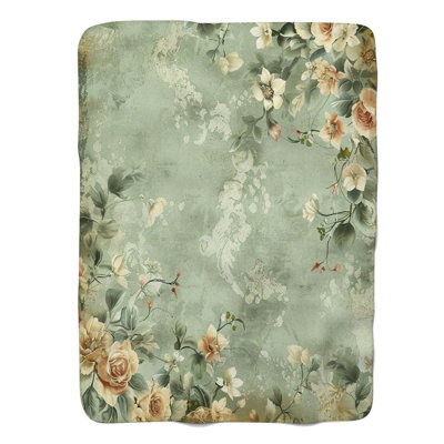 Vintage Sage Flower Prints - 1 Piece Premium Blanket