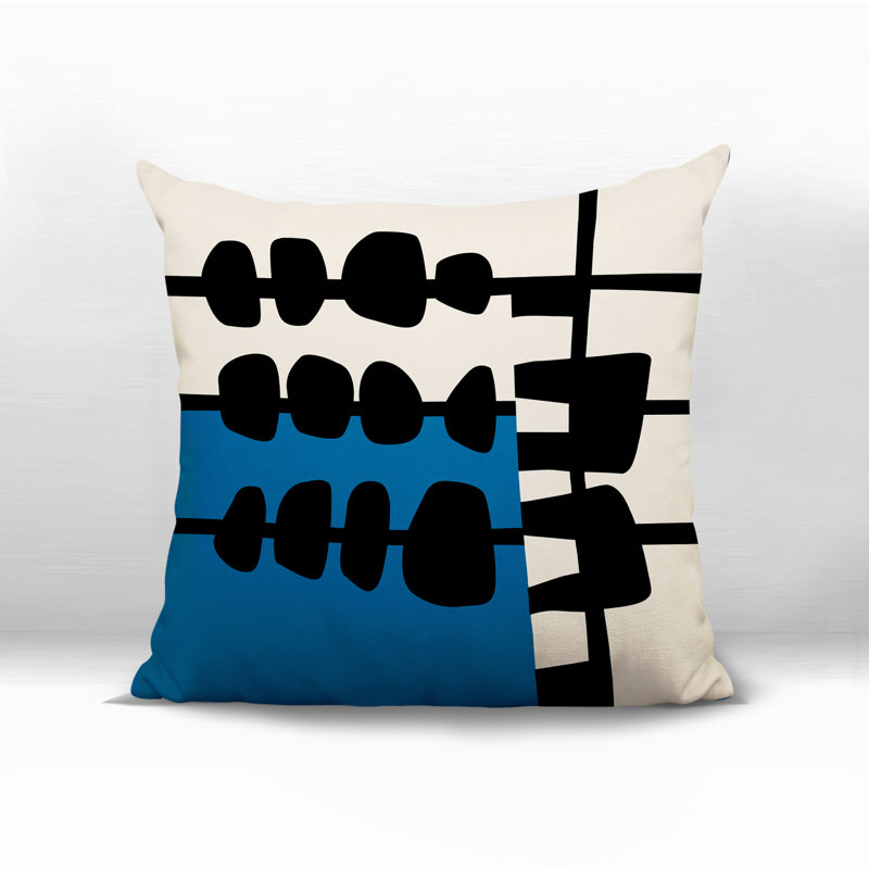 Oreiller carré réversible intérieur / extérieur Dola, H 17 po x l 17 po, Turquoise / noir / blanc cassé abstrait