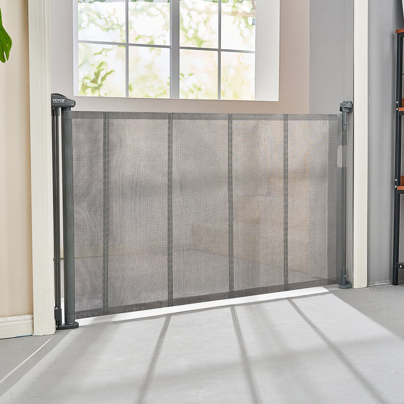 Gray Retractable Mesh Pet and Baby Gate for Stairs