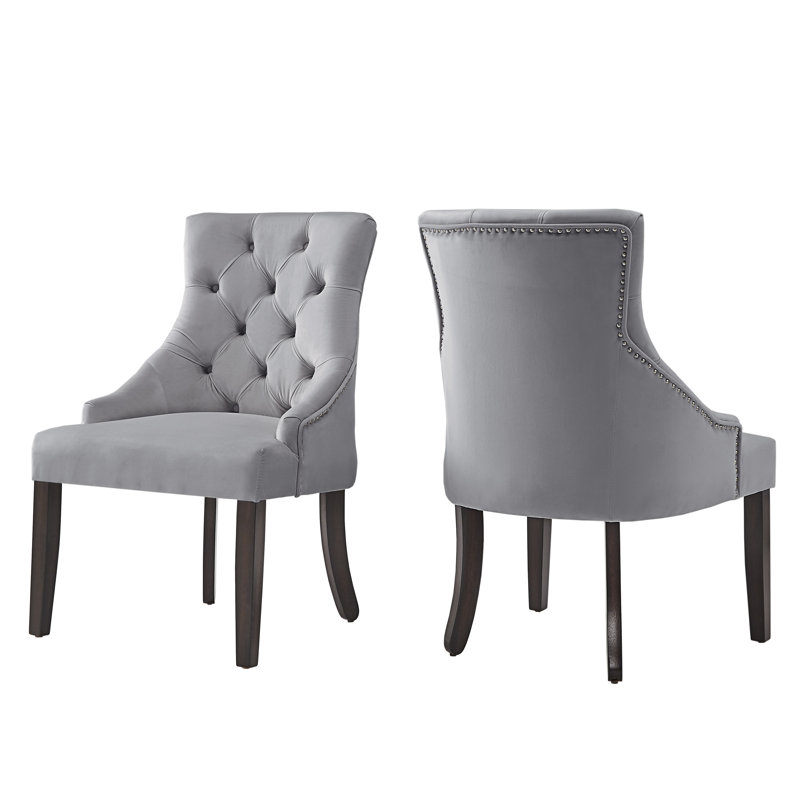 Dukinfield Upholstered Side Chair, Espresso, Grey Velvet