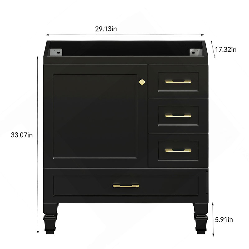 Meuble-lavabo de salle de bain avec 1 porte à fermeture douce et 3 tiroirs, Noir