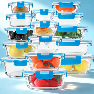 30-Piece Glass Food Storage Container Set With Airtight Snap Lock Lids, BPA-Free Borosilicate Meal Prep Containers For Microwave, Oven, Freezer & Dishwasher