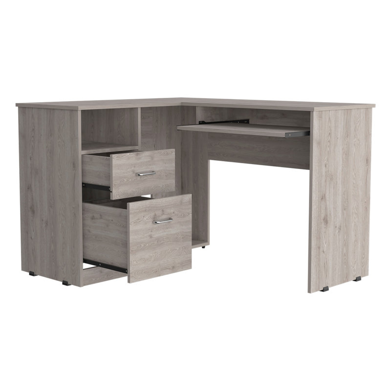 Light Gray 2-Drawer 1-Shelf L-Shaped Computer Desk, Light Gray
