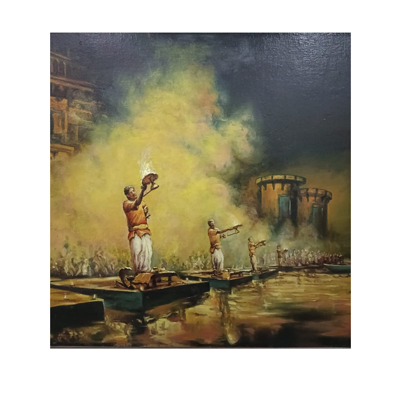 Morning Aarti à Banaras Ghat | Acrylique sur toile | Par Sunil Kapoor