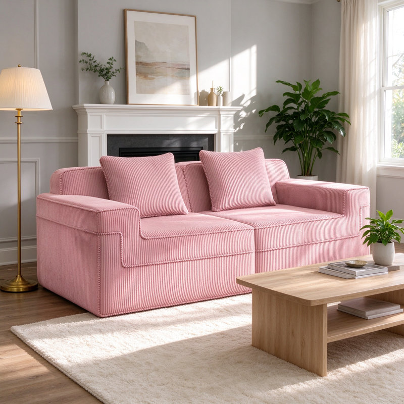 Canapé modulaire rose 2 places Corduroy, 2, Rose