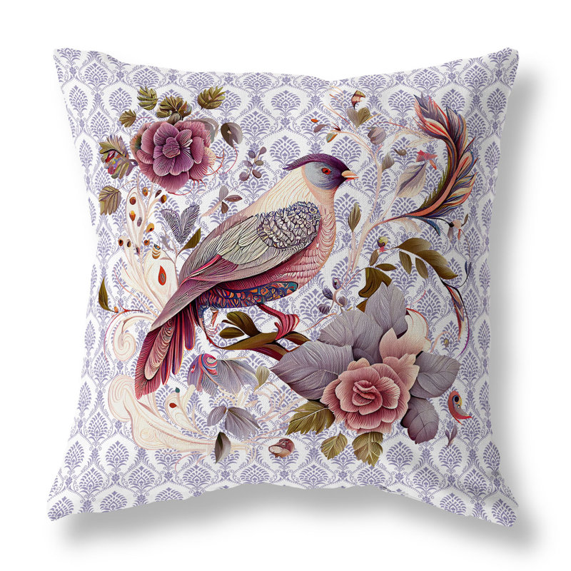 Coussin Songbird, H 26 po x l 26 po, Rose/gris