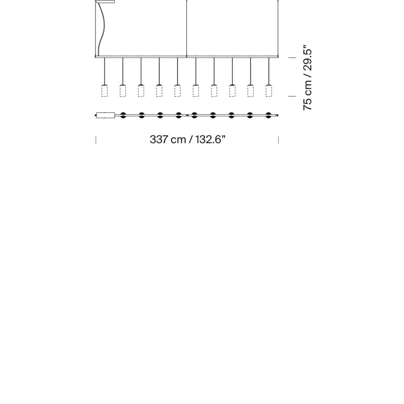 Cirio Lineal: 1 Module, 225.3" H x 132.6" W x 4.3" D, 10 Lights