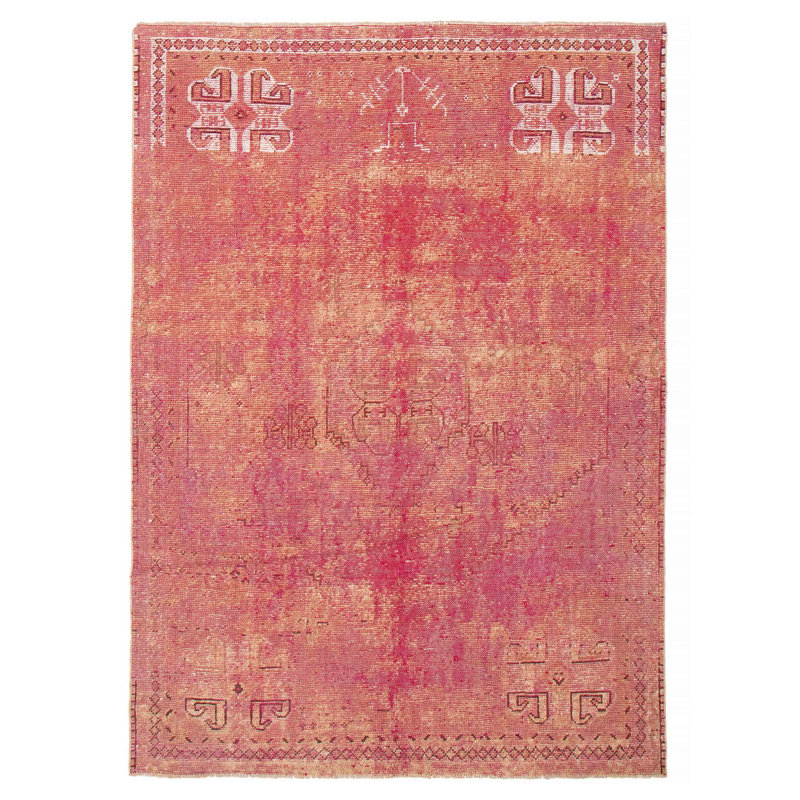 Tapis rose en laine des années 1990 de 6 pi 4 po x 8 pi 10 po Icaria