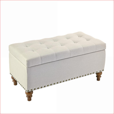 Banc de rangement repose-pieds avec charnière encastrée Bordure de rivet - Gris clair pour chambre à coucher / salon | Noyer brun | Bois