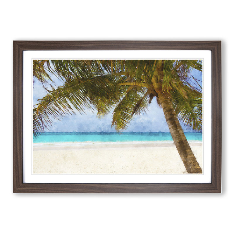Palm Tree Beach Vol.3 - Picture Frame Painting, 48cm H x 65cm W x 2cm D, Walnut Framed