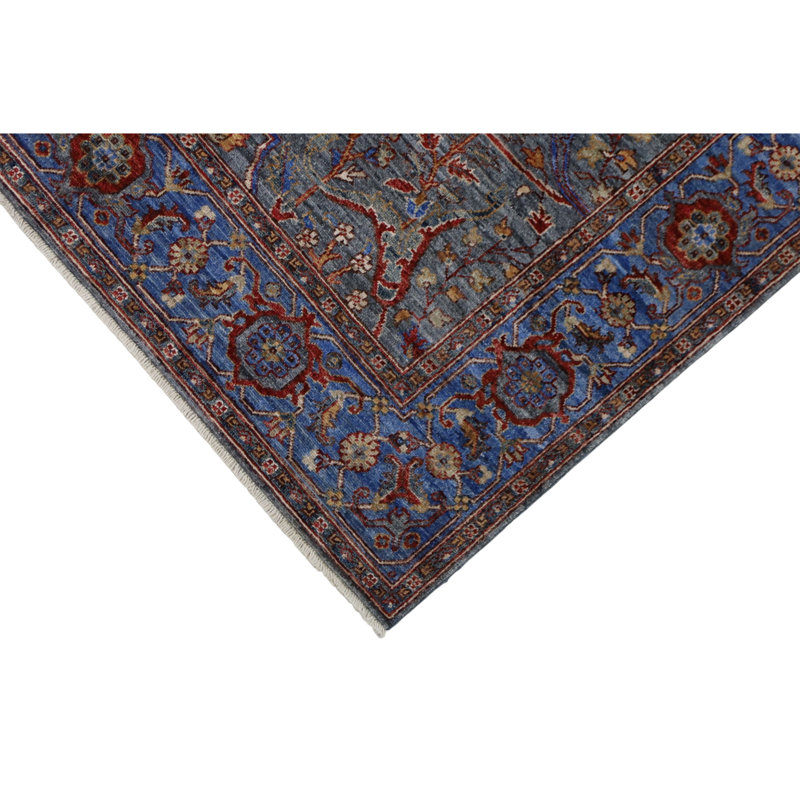 Hand Knotted Wool Area Rug in Gray And Blue