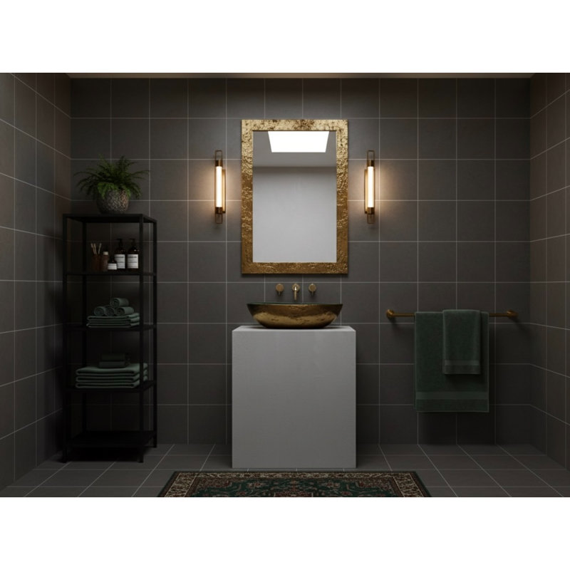 Vast Studio 24” L x 13.8” W Textured Aged Brass/Green  Vessel Sink – Oval Countertop Basin with Smooth White Interior, Metallic Luxury Finish & Modern Spa-Inspired Sculpted Design