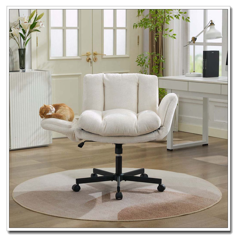 Chaise pivotante en chenille moelleuse avec accoudoirs multi-positions, Chenille beige