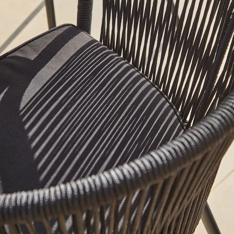 Fabiano Rectangular Dining Set with Cushions and Umbrella, Black with Cream Parasol, 9 Pieces: Table, 8 Chairs