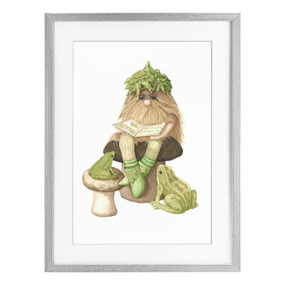 Garden Elf with Frogs Framed Print Under Glass, design by Nancy Overton