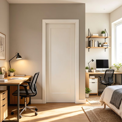 Porte intérieure en bois à un panneau, apprêtée blanche style Shaker, 30 x 80 x 1-3/8 po, pour placard ou entrée de chambre. Surface lisse, prête à peindre.