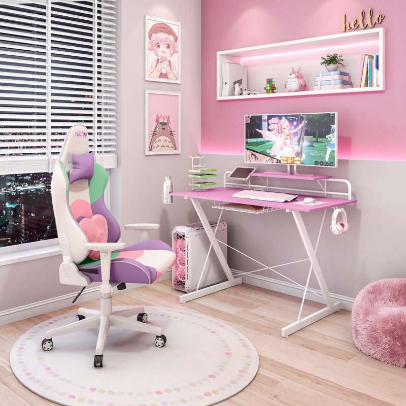 Bureau d'ordinateur avec tablette en carbone Techni Sport TS-200, rose