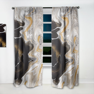 Black And White Liquid Marble Waves I - Modern Velvet Curtain - Room darkening - 1 panel