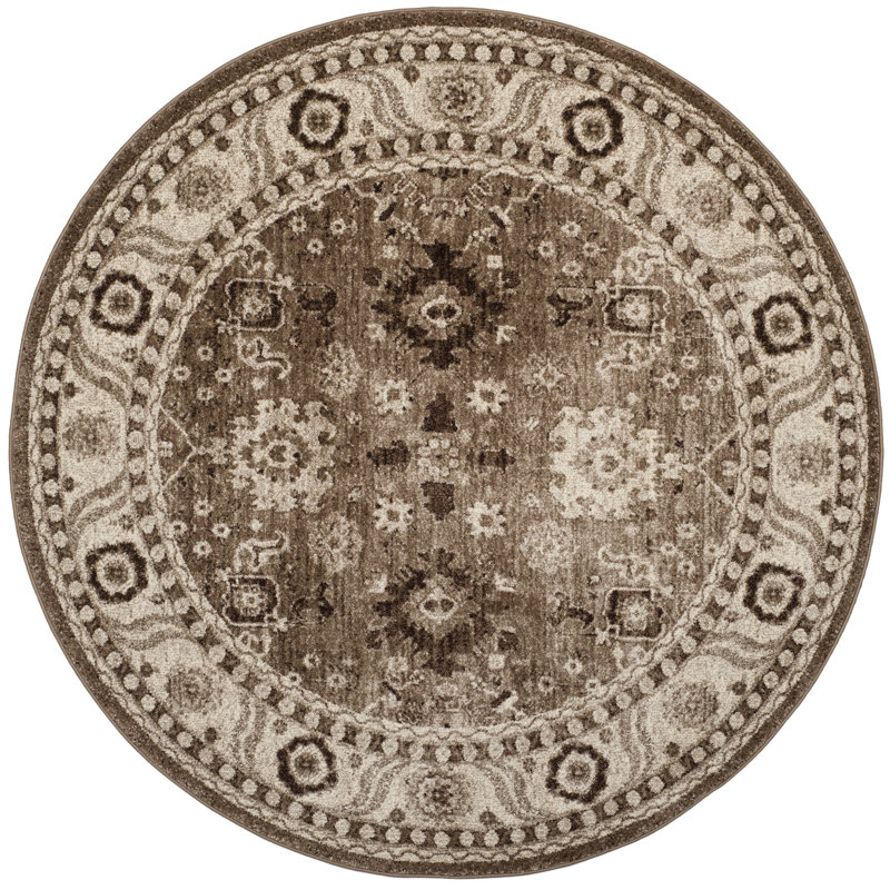 Imaya Oriental Taupe Area Rug, Round 9'