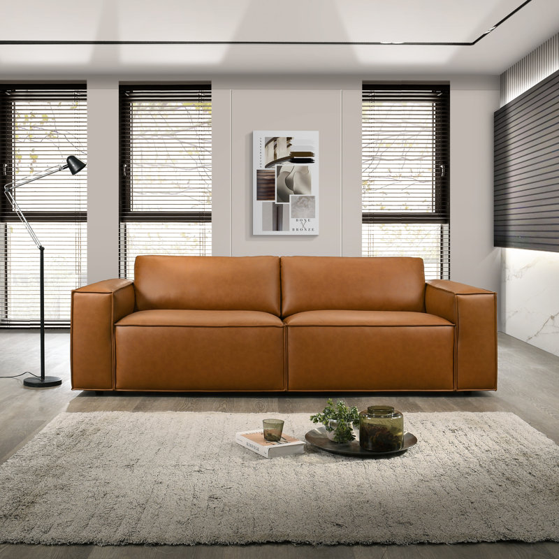 Huron Mid-Century Modern Vegan Leather Cozy Sofa