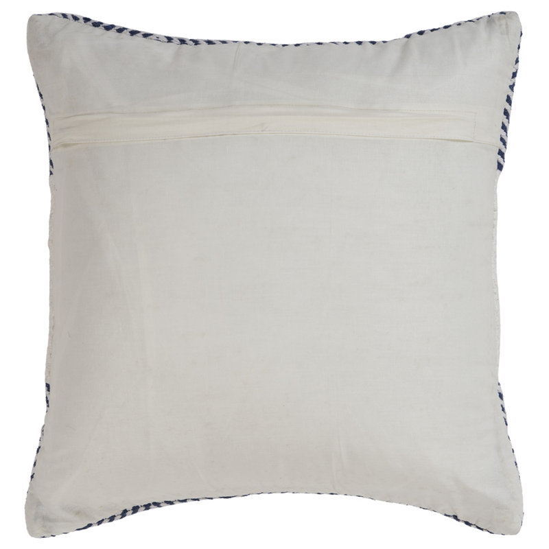Blue and White Geometric Embroidered Square Throw Pillow, 18"
