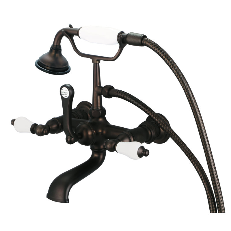 Stonington 2 Handle Wall Clawfoot Tub Faucet with Diverter, Porcelain Lever Handles, Oil Rubbed Bronze