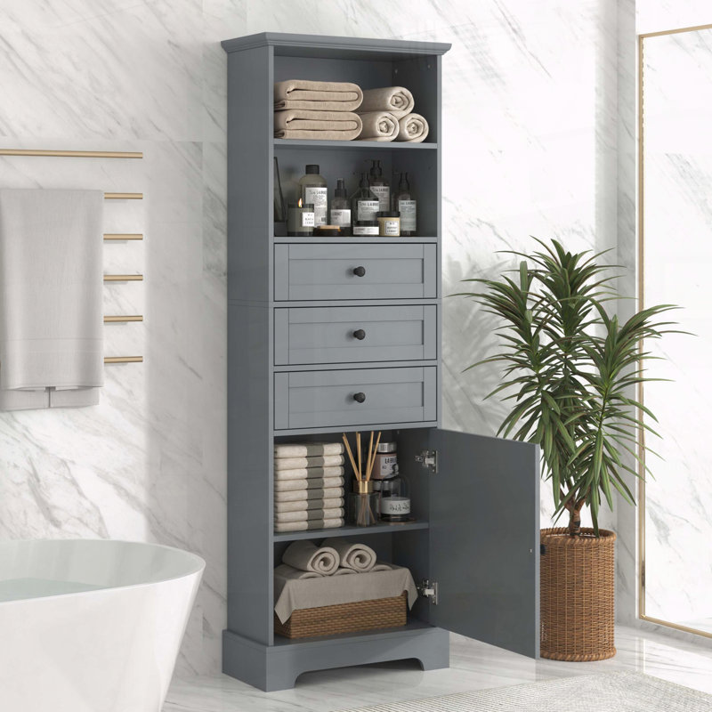 Tall Storage Cabinet with 3 Drawers and Adjustable Shelves