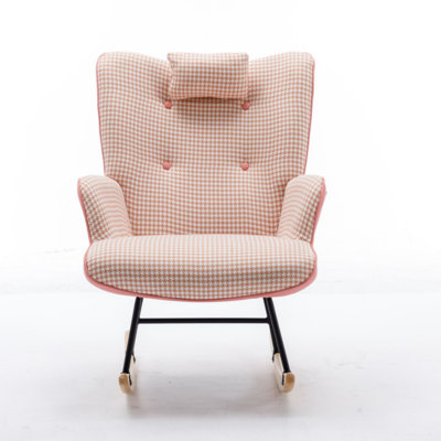 Chaise berçante en cuir de poule de 35,5 pouces avec un design confortable à oreilles et une base en bois massif sécuritaire