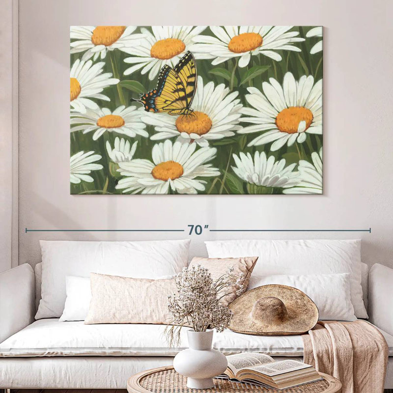 Harnek marguerites et papillon, H 34 po x l 51 po