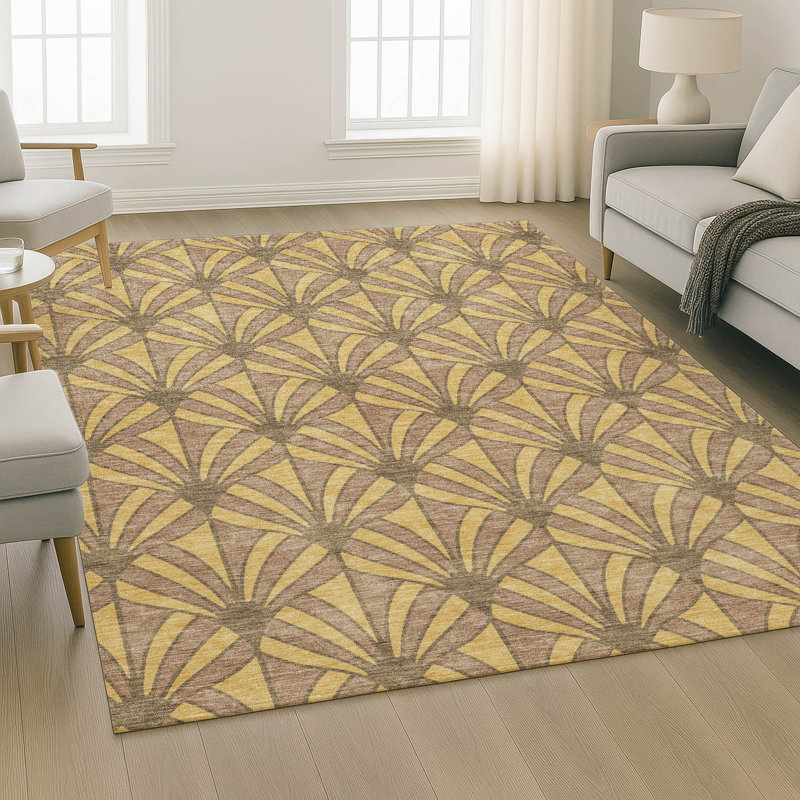 Premium Machine Washable Mayfield AMF2426 Striped Rug, Gold, 5' x 7'6"