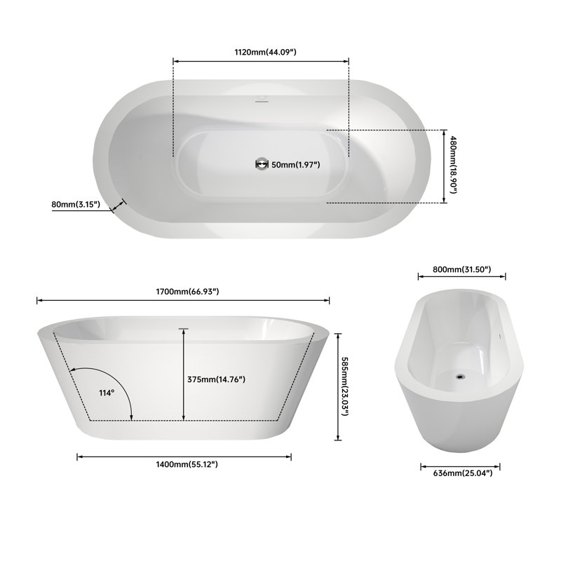 67"  Freestanding Acrylic Tub,Freestanding soaking bathtub