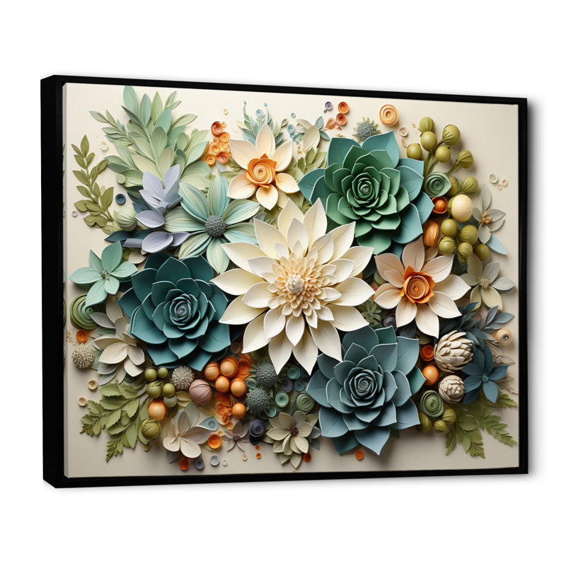 Plantes vertes succulentes sereines - Art mural, H 30 po x l 40 po, Reproduction avec cadre flottant, Noir
