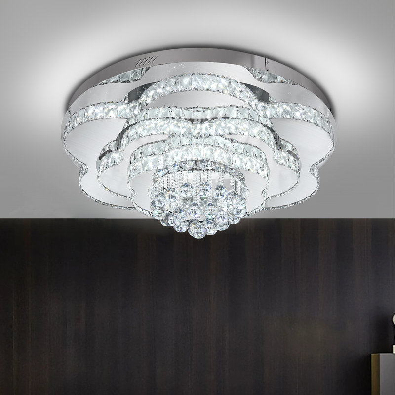 Jayden-Mark Elegant LED Crystal Tiered Ceiling Light, 24" Flush Mount Chandelier Light with Remote Control