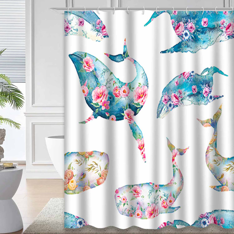 Rideau de douche aquarelle Whale Flowers, L 72 po x l 84 po