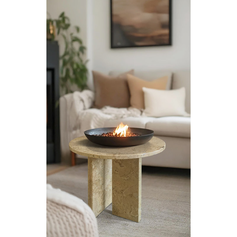 Petite table basse en marbre naturel Glod, jaune et beige, pierre naturelle