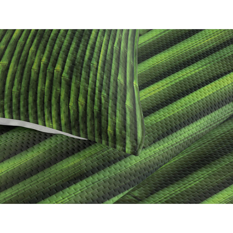 Green Bamboo Print Twin Quilted Bedspread Set