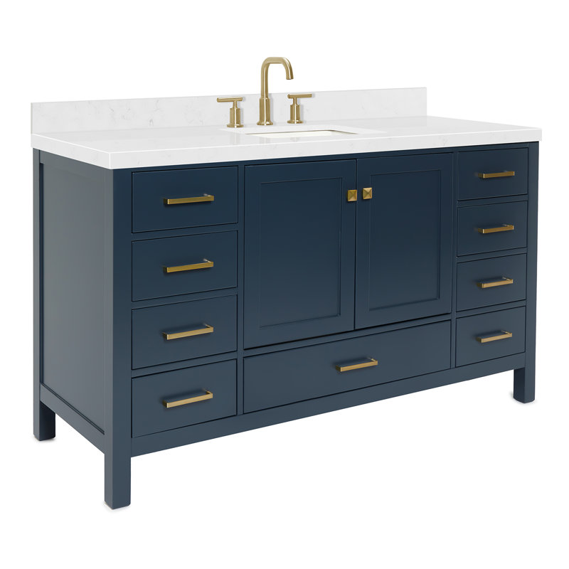  Ensemble de meuble-lavabo simple 60 "60", Bleu minuit, Rectangular