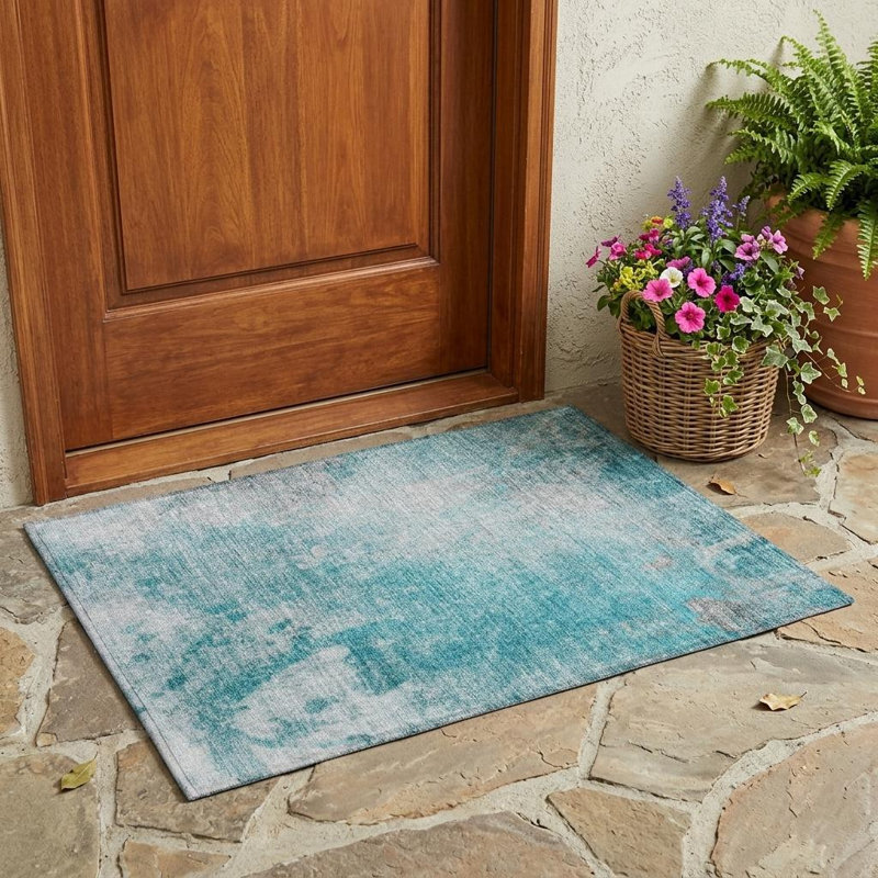 Tapis extérieur lavable antidérapant 2 pi x 3 pi bleu sarcelle