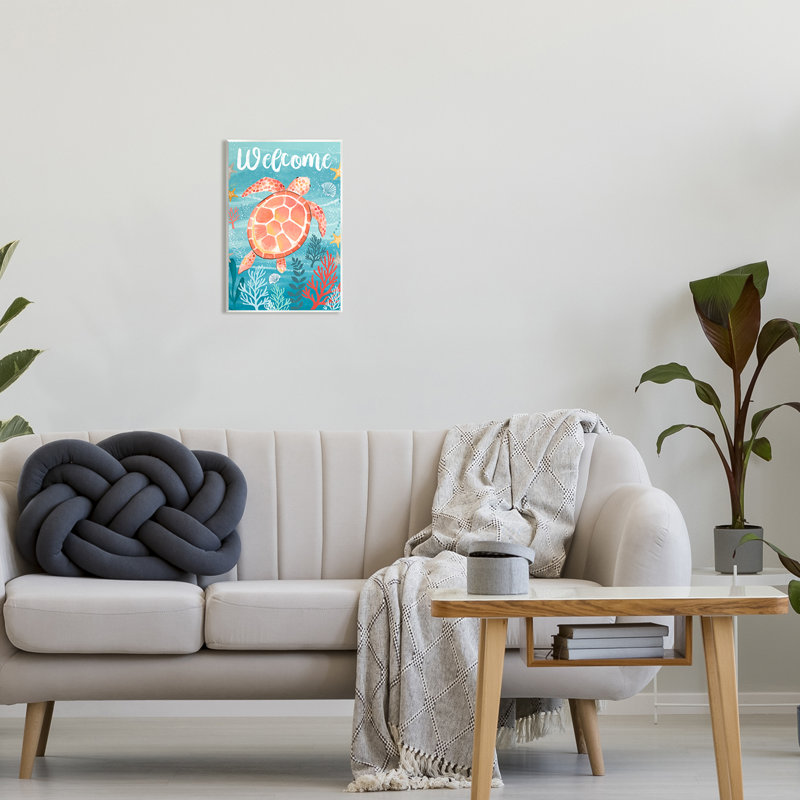 Welcome Underwater Turtle Scene MDF Wood Wall Plaque