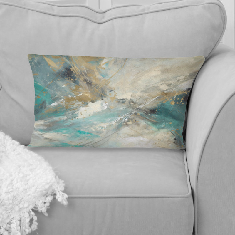Golden Hour In Turquoise Waves VI - Coussin décoratif à imprimé abstrait