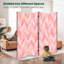 Cloison pliante 4 panneaux à paravents à l'aquarelle rose pastel avec toile à chevrons géométrique-1953348419-1953348429