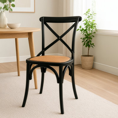 August Grove Donaciano Dining Chair – Solid Wood Farmhouse Side Chair with X-Back Design – Rustic Kitchen & Dining Room Seating