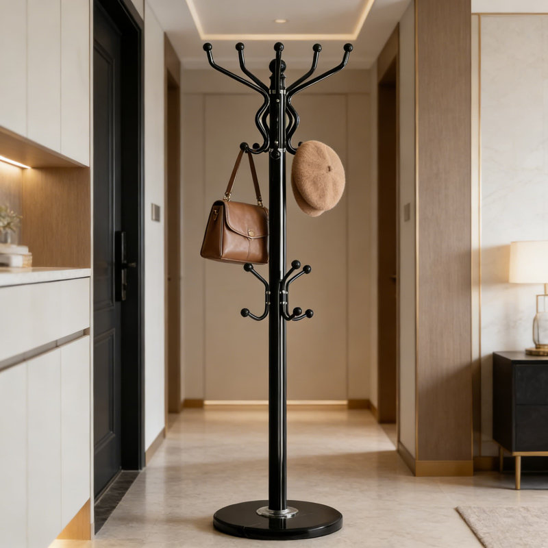 Freestanding Coat Rack With 18 Hooks And Weighted Marble Base - Heavy Duty Metal Hall Tree Stand For Entryway, Hats, Coats, And Bags - Modern Hanger Organizer For Home, Office, Or Dorm